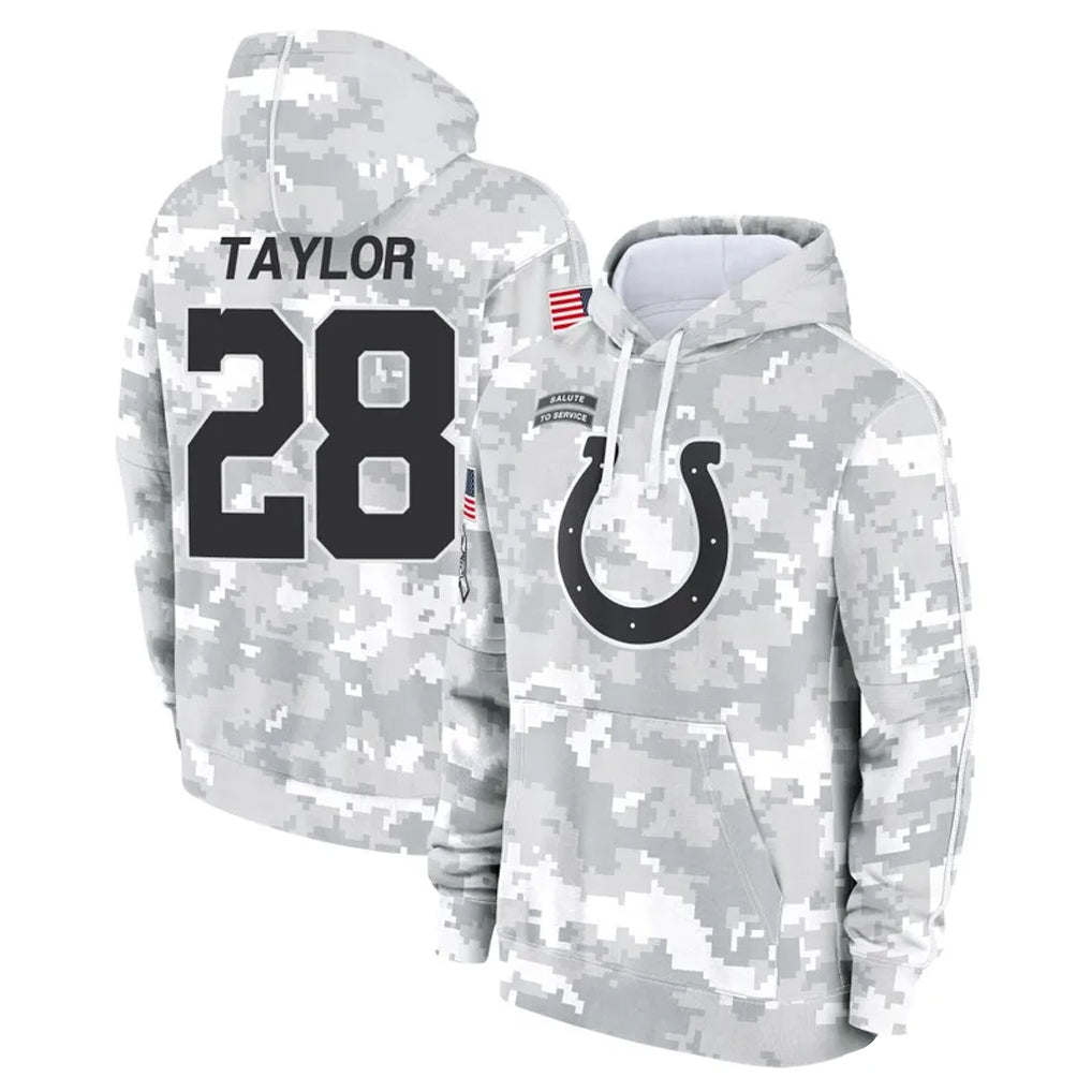 IN.Colts #28 Jonathan Taylor Player Arctic Camo Salute to Service Hoodies Limited Game Gdoa Stitched Jerseys