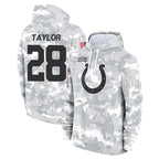 IN.Colts #28 Jonathan Taylor Player Arctic Camo Salute to Service Hoodies Limited Game Gdoa Stitched Jerseys