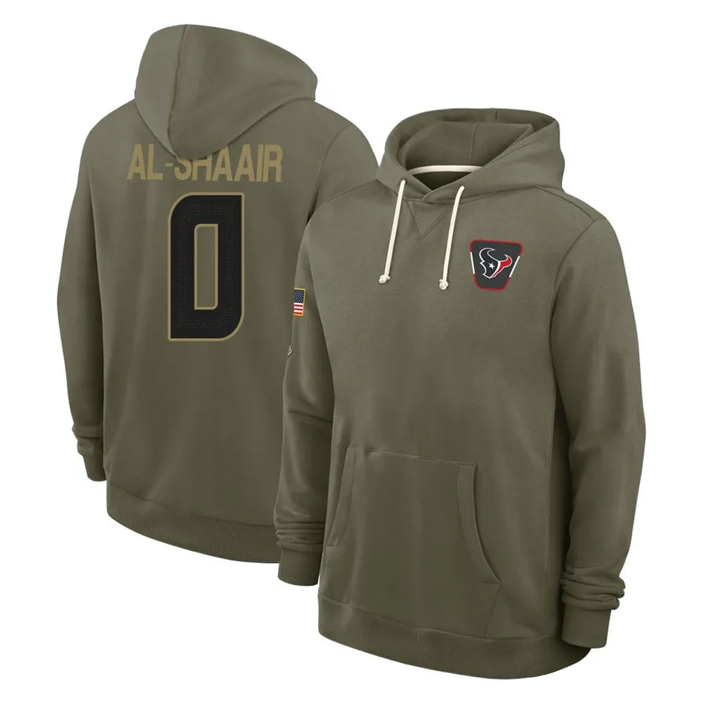 H.Texans #0 Azeez Al-Shaair Player Olive Salute to Service Pullover Hoodies Limited Gdoa Stitched Jerseys