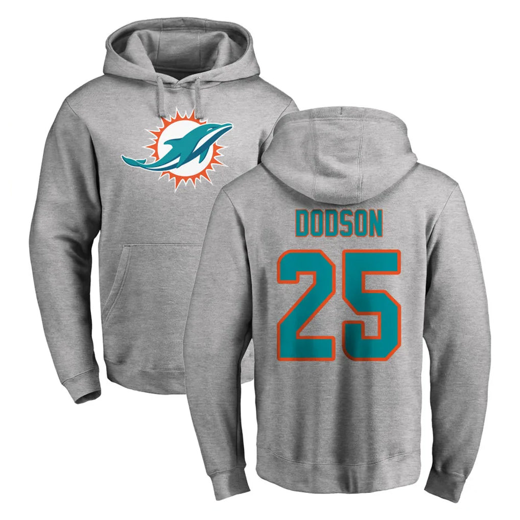 M.Dolphins #25 Tyrel Dodson Player Gray LOGO Pullover Hoodies Limited Gdoa Stitched Jerseys