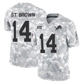 D.Lions #14 Amon-Ra St. Brown Player Arctic Camo Salute To Service Limited Gdoa Stitched Jerseys