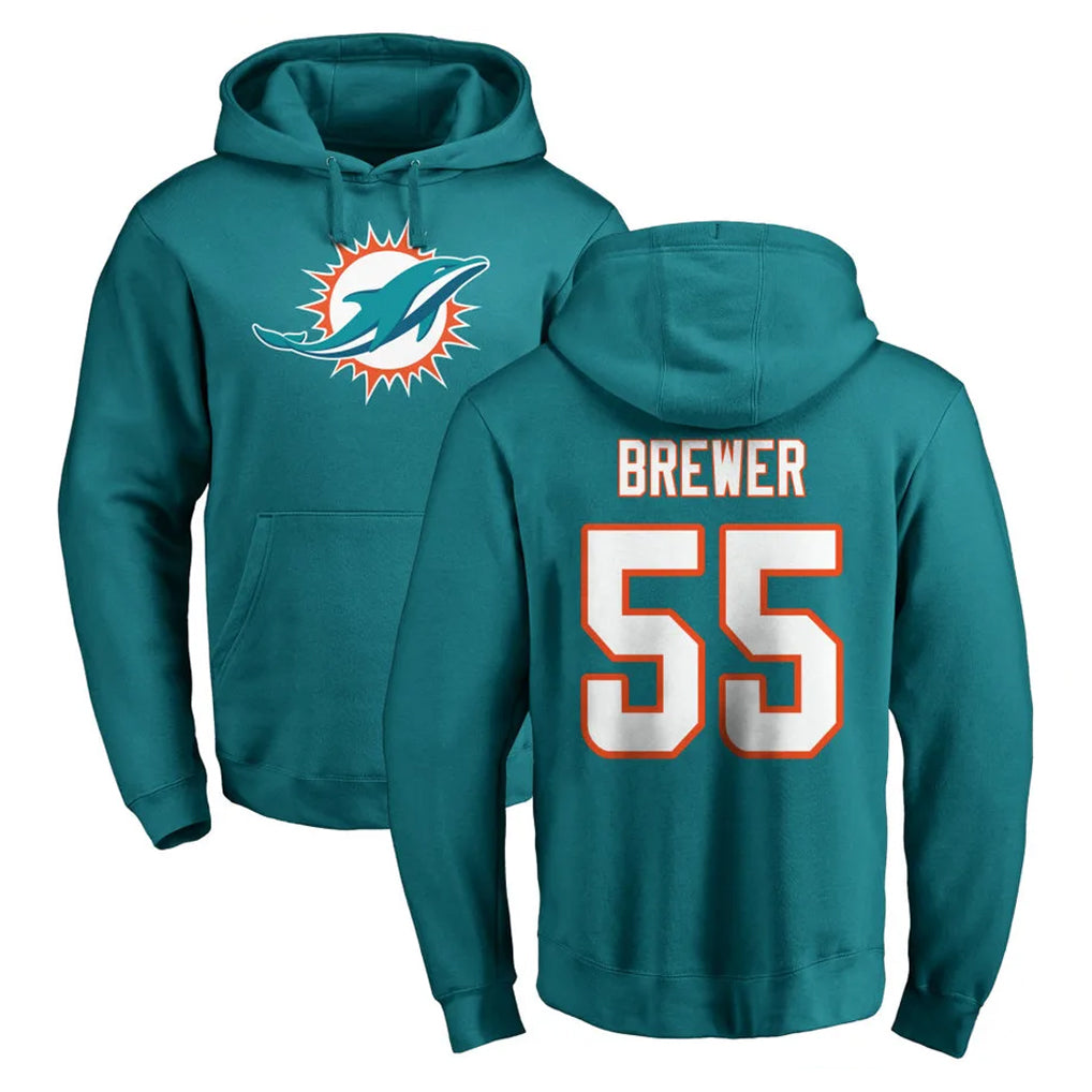 M.Dolphins #55 Aaron Brewer Player Aqua LOGO Pullover Hoodies Limited Gdoa Stitched Jerseys