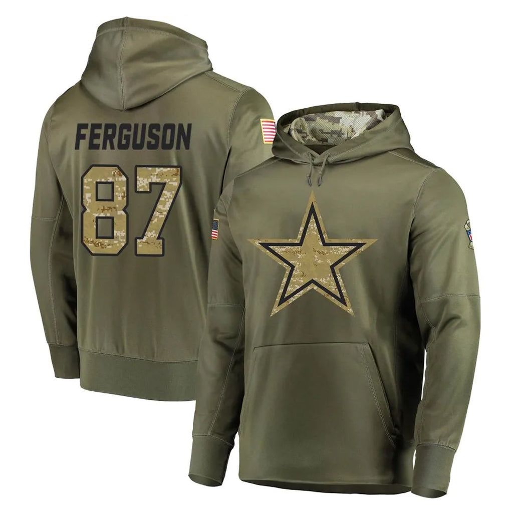D.Cowboys #87 Jake Ferguson Player Olive Salute to Service Pullover Hoodies Home Game Gdoa Stitched Jerseys