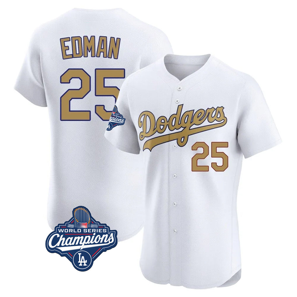 LA.Dodgers #25 Tommy Edman Player Gold World Series Meet Limited Elite Home Fdoa Stitched Jerseys