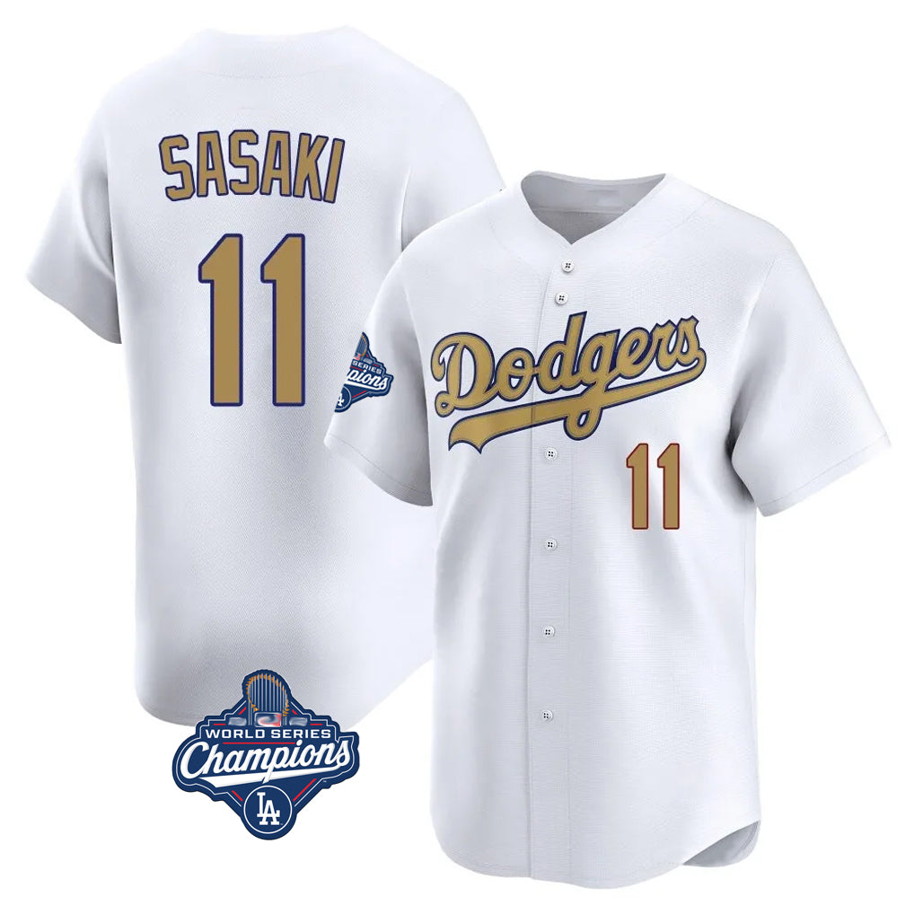 LA.Dodgers #11 Roki Sasaki Player Gold World Series Meet Collection Limited Home Fdoa Stitched Jerseys