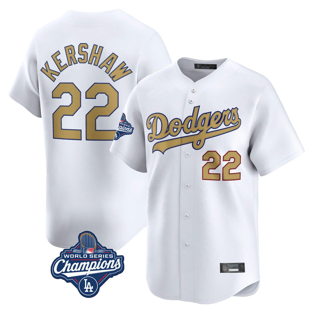 LA.Dodgers #22 Clayton Kershaw Player Gold World Series Meet Collection Limited Home Fdoa Stitched Jerseys
