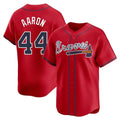 A.Braves #44 Hank Aaron Player Red Limited Home Game Gdoa Stitched Jerseys