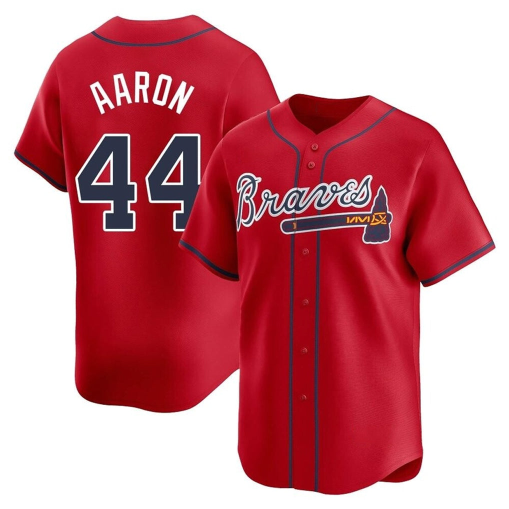A.Braves #44 Hank Aaron Player Red Limited Home Game Gdoa Stitched Jerseys