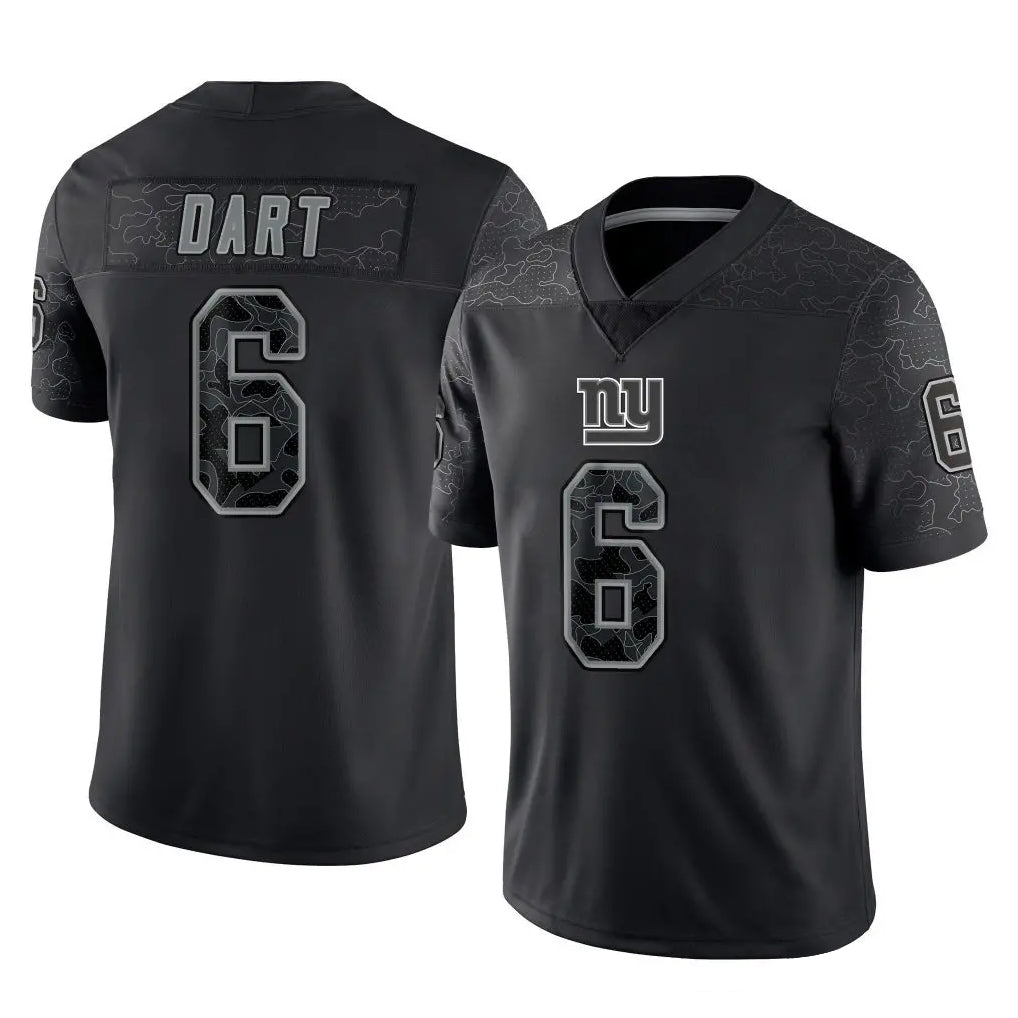 NY.Giants #6 Jaxson Dart Player Black Limited Reflective Home Game Gdoa Stitched Jerseys