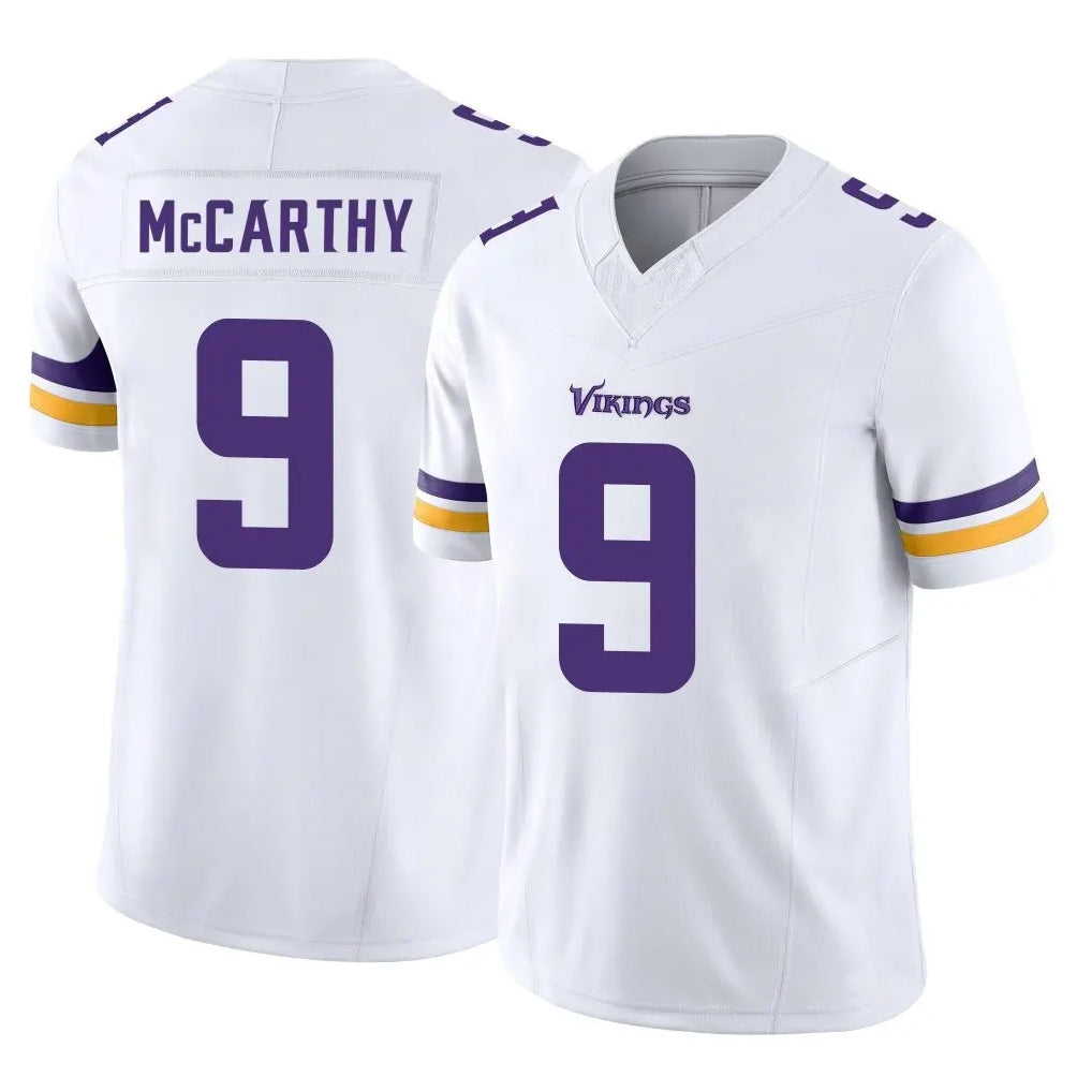 M.Vikings #9 J.J. McCarthy Player White Limited Vapor F.U.S.E. Home Game Gdoa Stitched Jerseys
