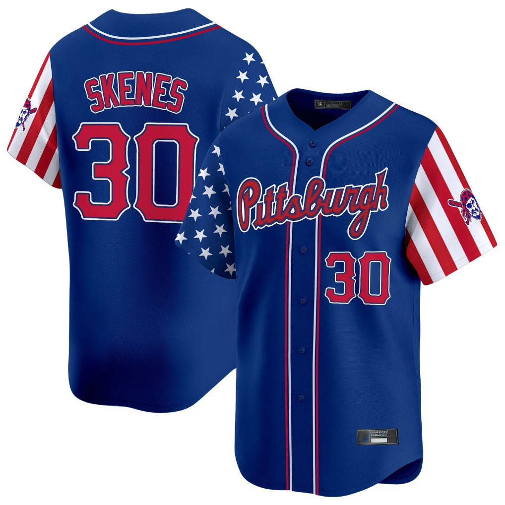 P.Pirates #30 Paul Skenes Player Royal 2025 Independence Day Vapor Premier Limited Fdoa Stitched Jerseys