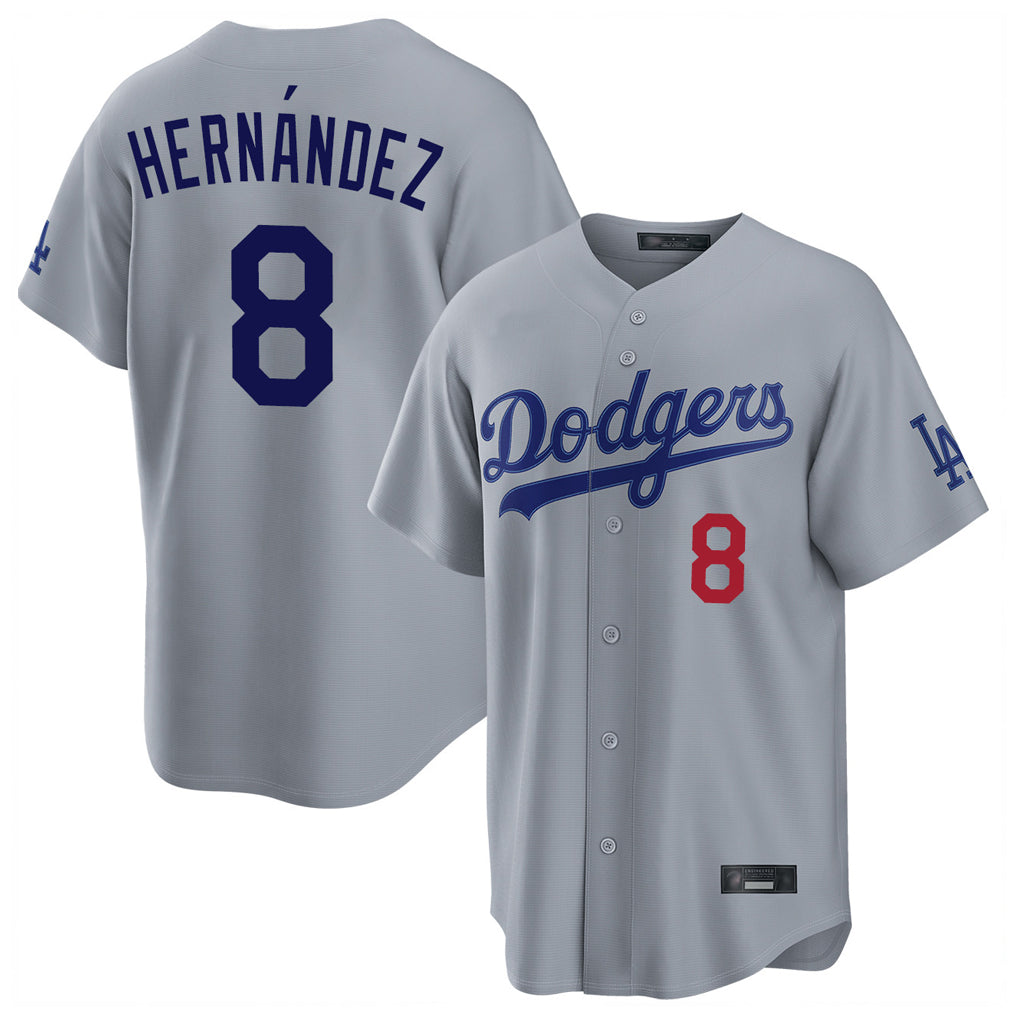 LA.Dodgers #8 Enrique Hern¨¢ndez Player Gray Game Home Fdoa Stitched Jerseys