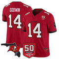 TB.Buccaneers #14 Chris Godwin Jr. Player Red 50th Season Vapor Limited Home Game Gdoa Stitched Jerseys