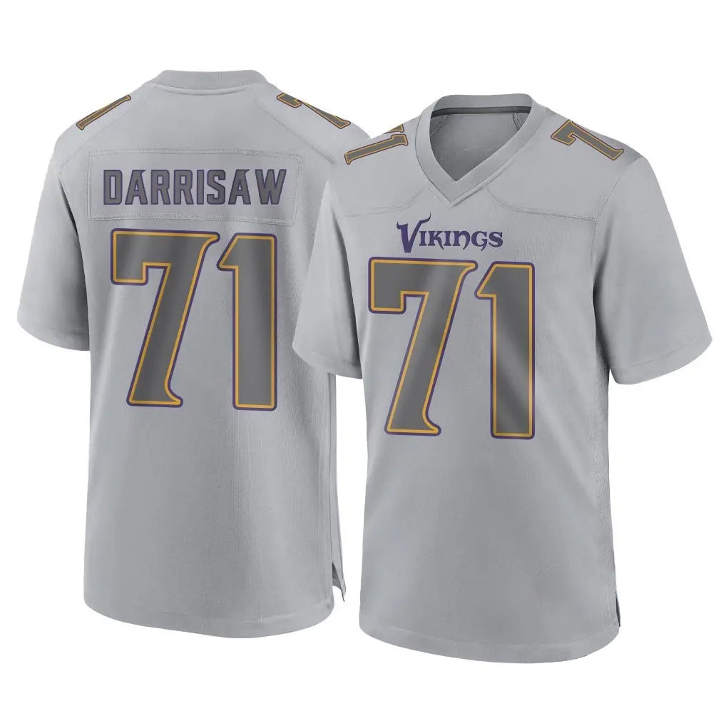 M.Vikings #71 Christian Darrisaw Player Gray Atmosphere Fashion Home Game Gdoa Stitched Jerseys