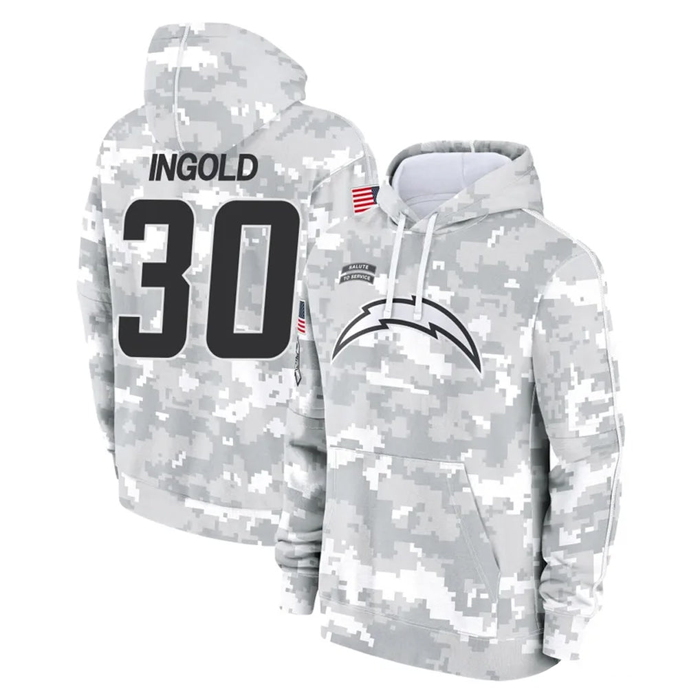 LA.Chargers #30 Alec Ingold Player Arctic Camo Salute to Service Hoodies Limited Game Gdoa Stitched Jerseys