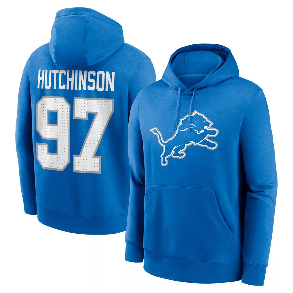 D.Lions #97 Aidan Hutchinson Player Blue Salute to Service Pullover Hoodies Limited Gdoa Stitched Jerseys