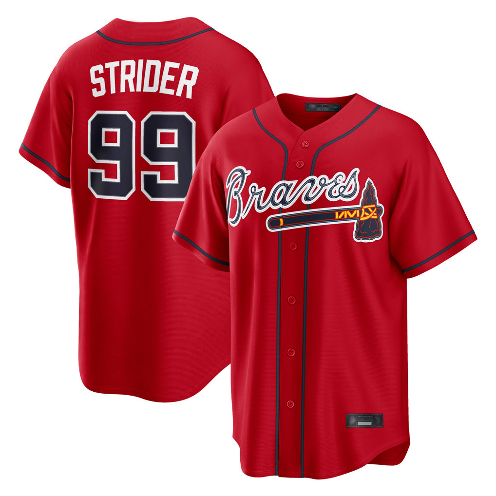 A.Braves #99 Spencer Strider Player Red Home Game Gdoa Stitched Jerseys