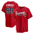 A.Braves #99 Spencer Strider Player Red Home Game Gdoa Stitched Jerseys