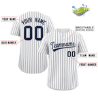 Custom White Navy Stripe Fashion Authentic Baseball Jersey-1