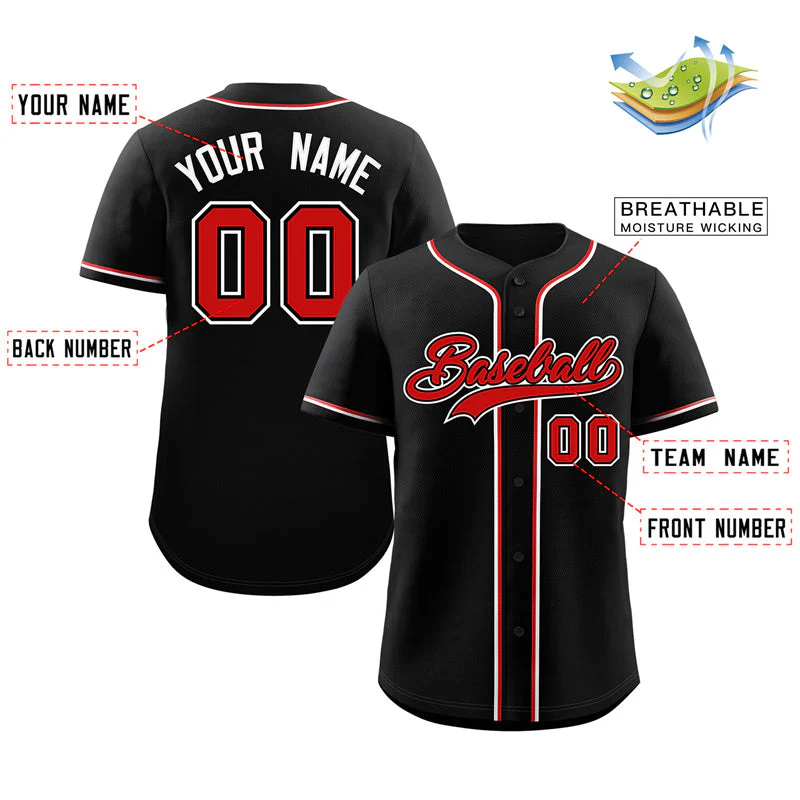 Custom Black Red-White Classic Style Authentic Baseball Jersey