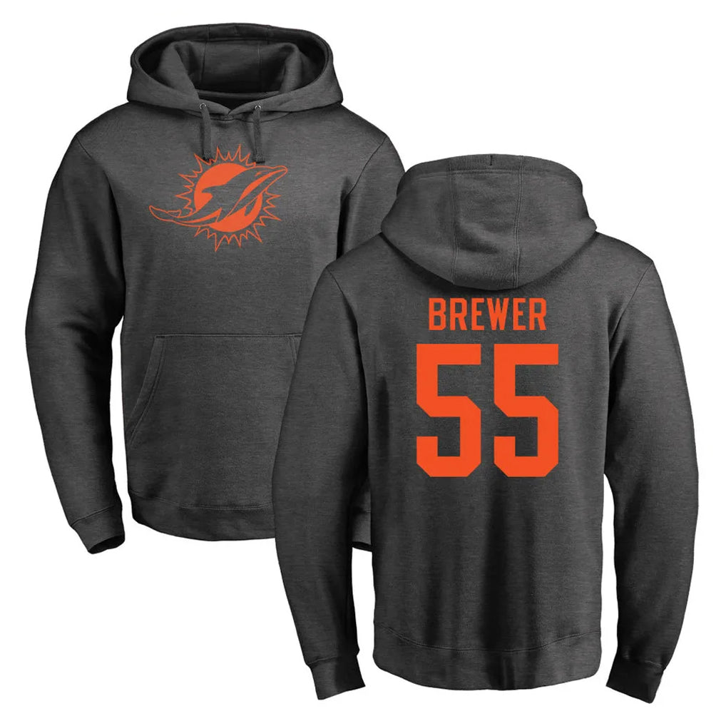 M.Dolphins #55 Aaron Brewer Player Darkgray Pullover Hoodies Limited Gdoa Stitched Jerseys