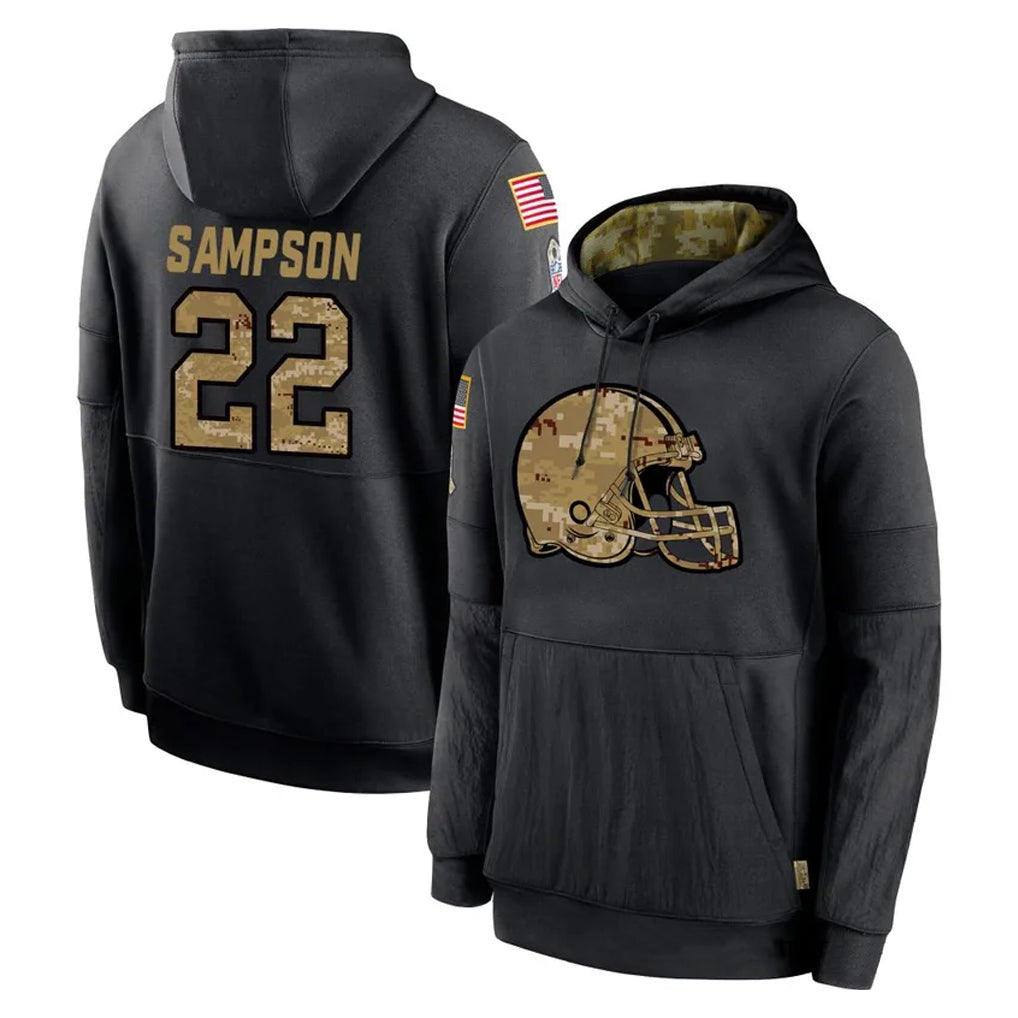 C.Browns #22 Dylan Sampson Player Black Salute to Service Pullover Hoodies Limited Gdoa Stitched Jerseys