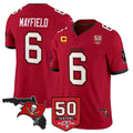 TB.Buccaneers #6 Baker Mayfield Player Red 50th Season Vapor Limited Home Game Gdoa Stitched Jerseys