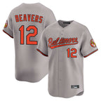 B.Orioles #12 Dylan Beavers Player Gray Limited Home Game Gdoa Stitched Jerseys