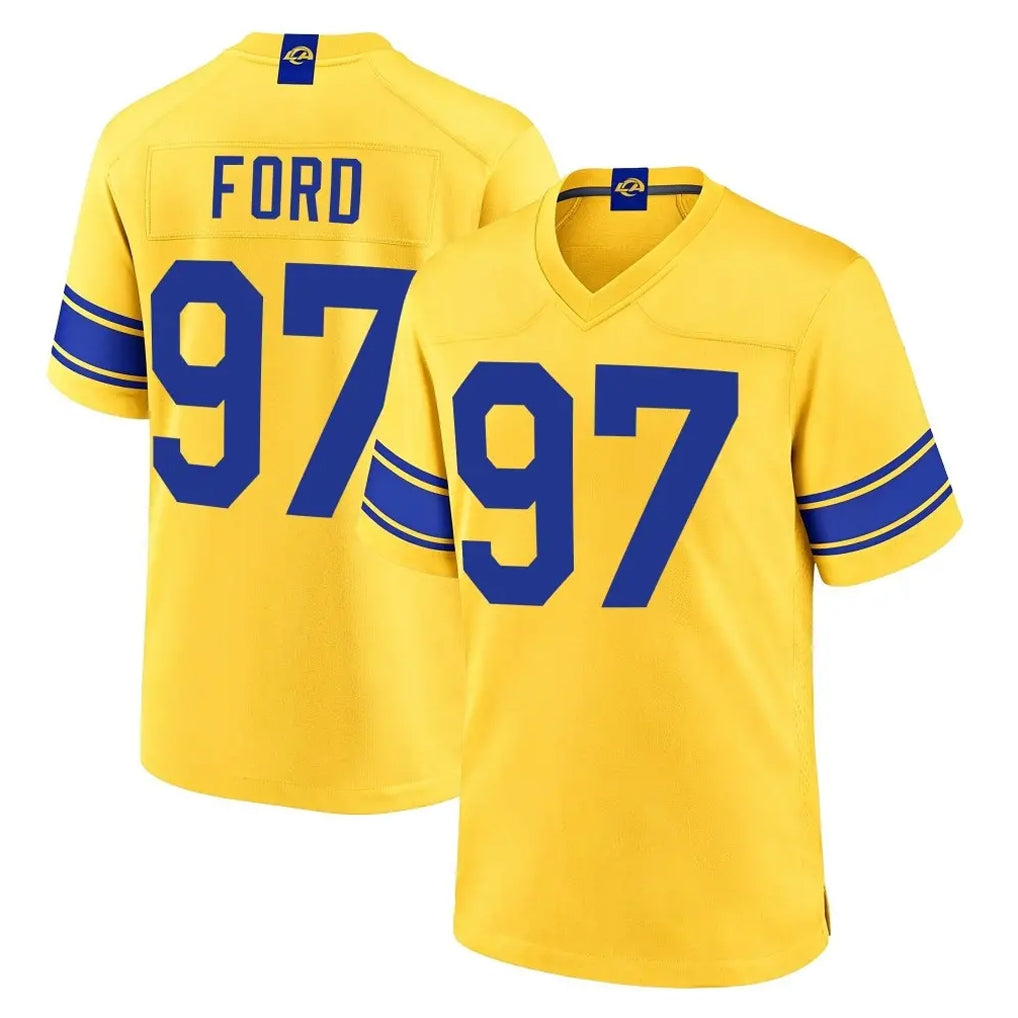 LA.Rams #97 Poona Ford Player Gold Classic Sol Home Game Gdoa Stitched Jerseys