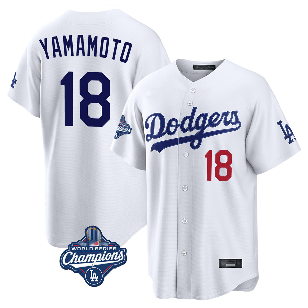 LA.Dodgers #18 Yoshinobu Yamamoto Player White World Series Meet Home Game Fdoa Stitched Jerseys