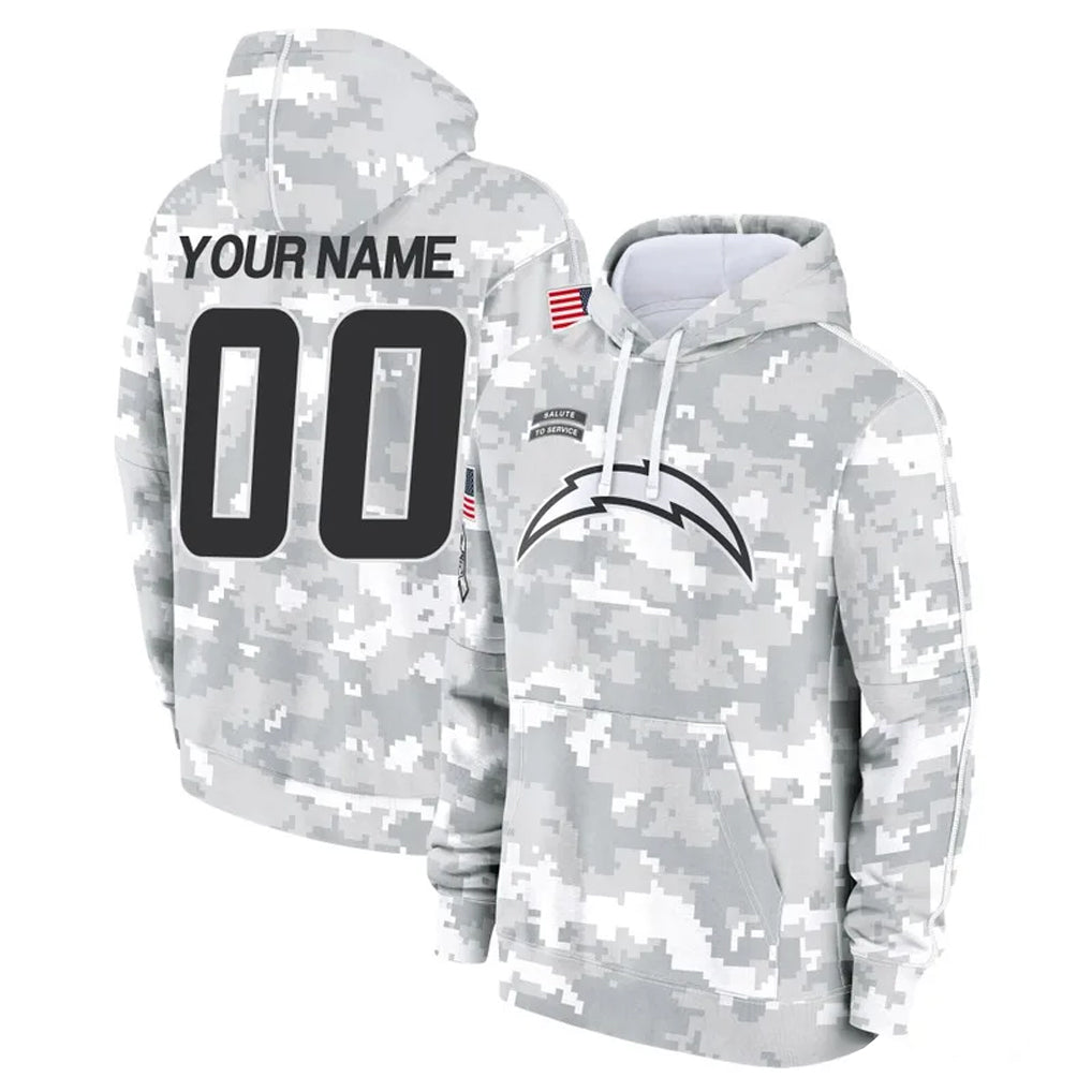 Custom LA.Chargers Arctic Camo Salute to Service Hoodies Limited Game Any Name & Numbers Gdoa Stitched Jerseys