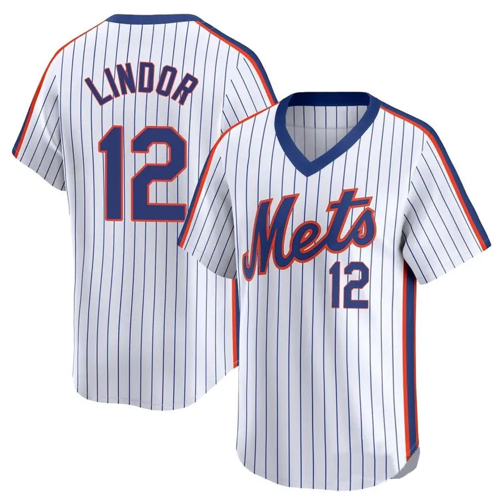 NY.Mets #12 Francisco Lindor Player White Cooperstown Collection T-shirt Game Fdoa Stitched Jerseys