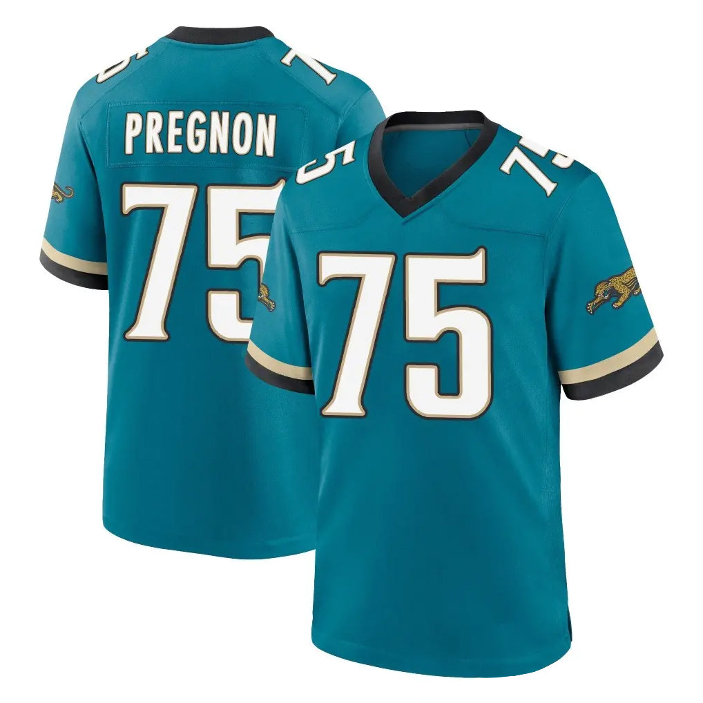 J.Jaguars #75 Emmanuel Pregnon Player Teal Prowler Throwback Limited Home Game Gdoa Stitched Jerseys
