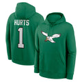 P.Eagles #1 Jalen Hurts Player Green Pullover Hoodies Home Game Gdoa Stitched Jerseys