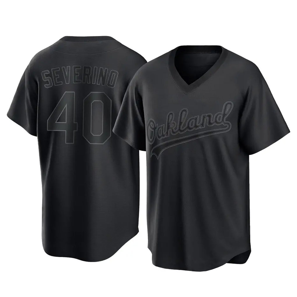 Athletics #40 Luis Severino Player Black Pitch Fashion T-shirt Home Game Gdoa Stitched Jerseys
