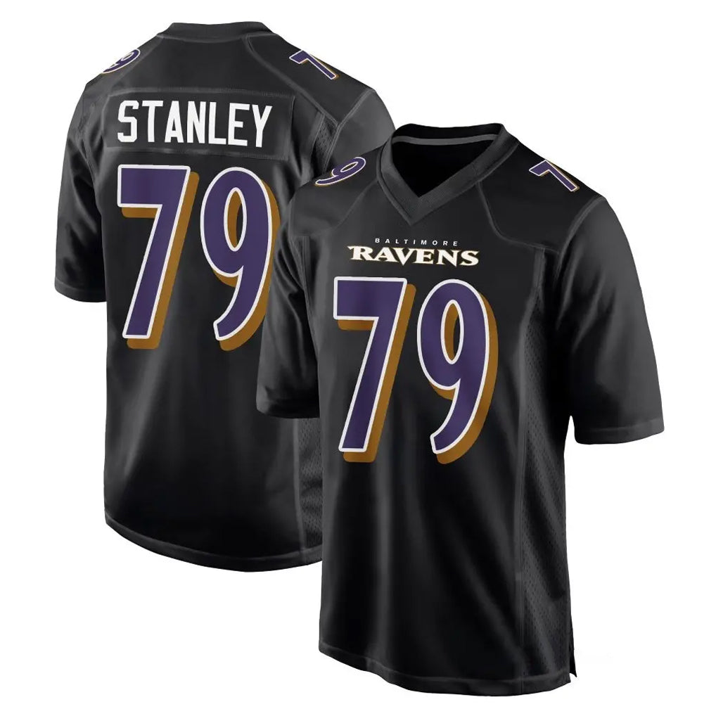B.Ravens #79 Ronnie Stanley Player Black Carbon Fashion Home Game Gdoa Stitched Jerseys