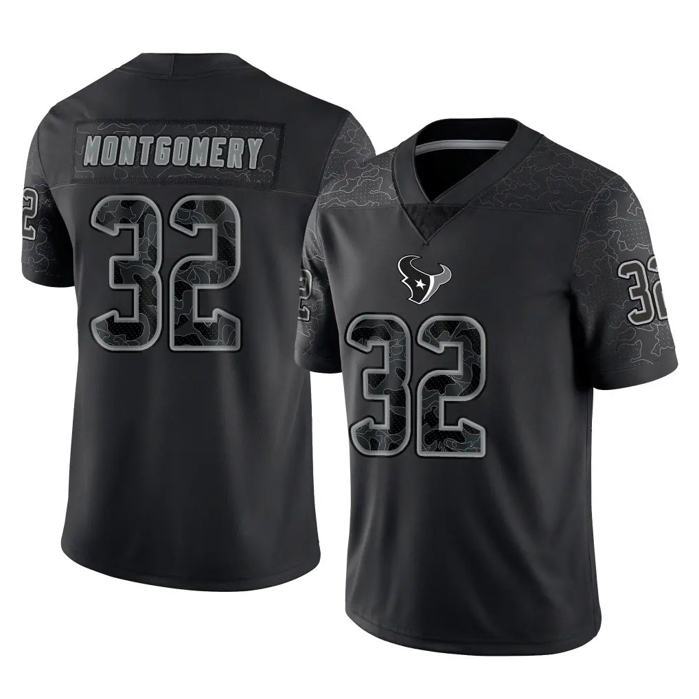 H.Texans #32 David Montgomery Player Black Reflective Limited Game Gdoa Stitched Jerseys