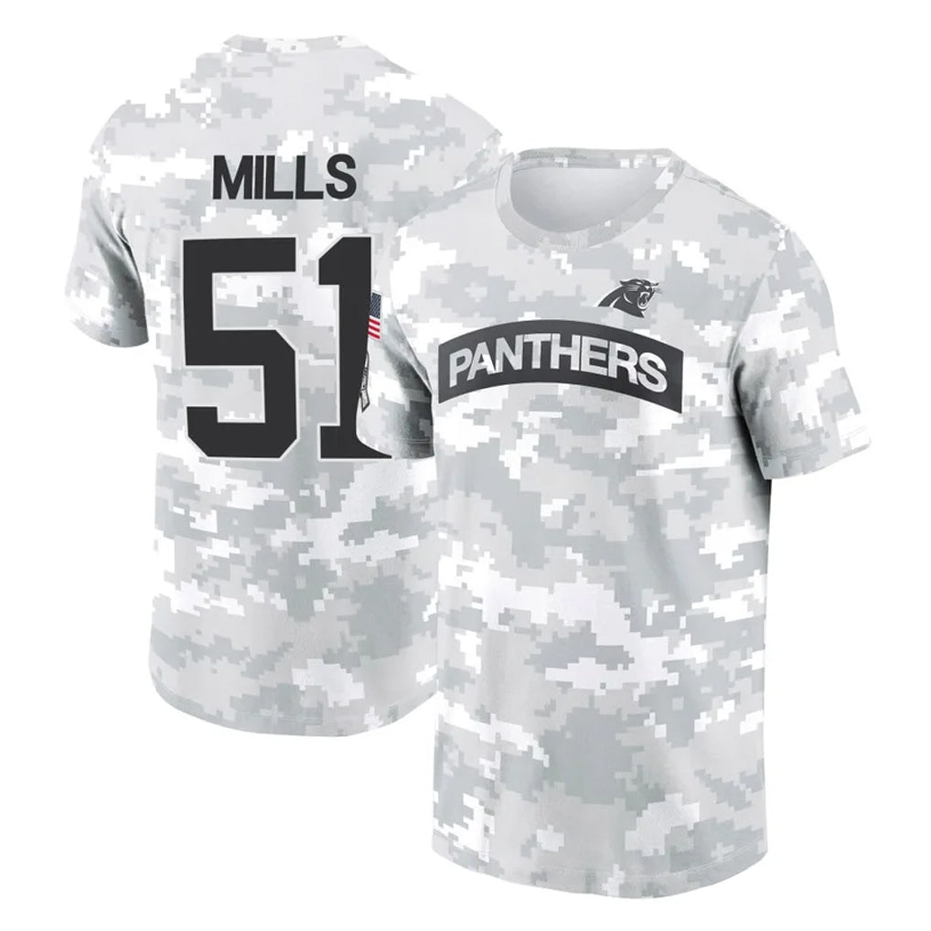 C.Panthers #51 Sam Mills Player Arctic Camo Salute to Service T-Shirt Hoodies Gdoa Stitched Jerseys