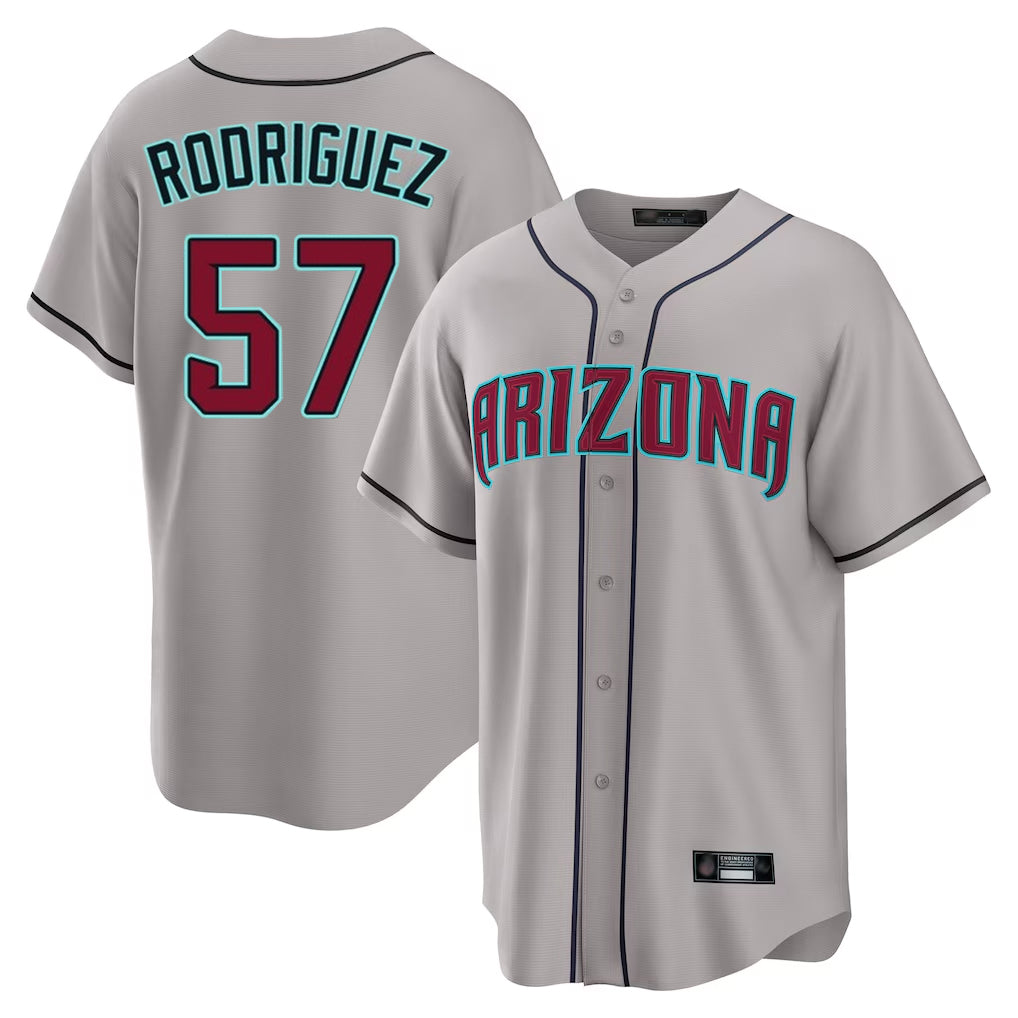 A.Diamondbacks #57 Eduardo Rodriguez Player Gray Road Home Game Gdoa Stitched Jerseys