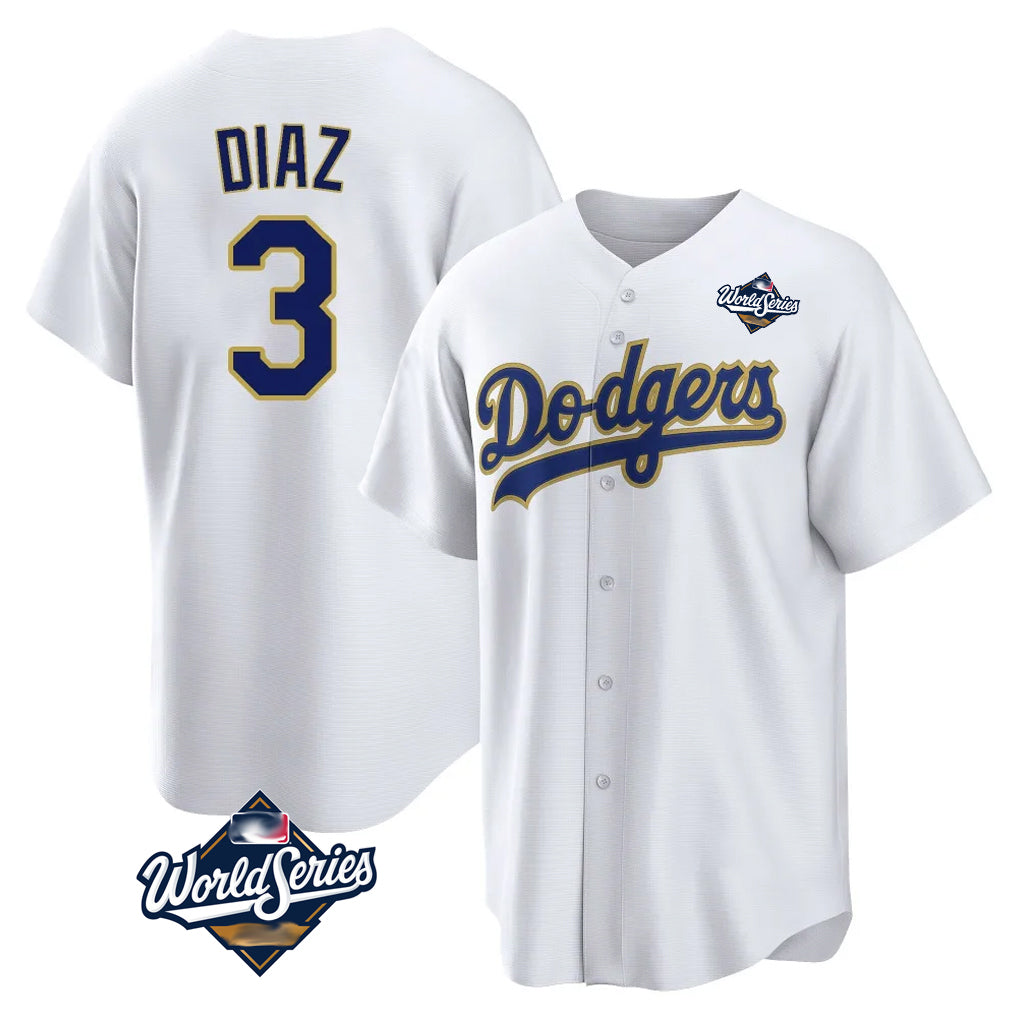 LA.Dodgers #3 Edwin D¨ªaz Player Gold White World Series 2026 Collection Stadium Game Fdoa Stitched Jerseys
