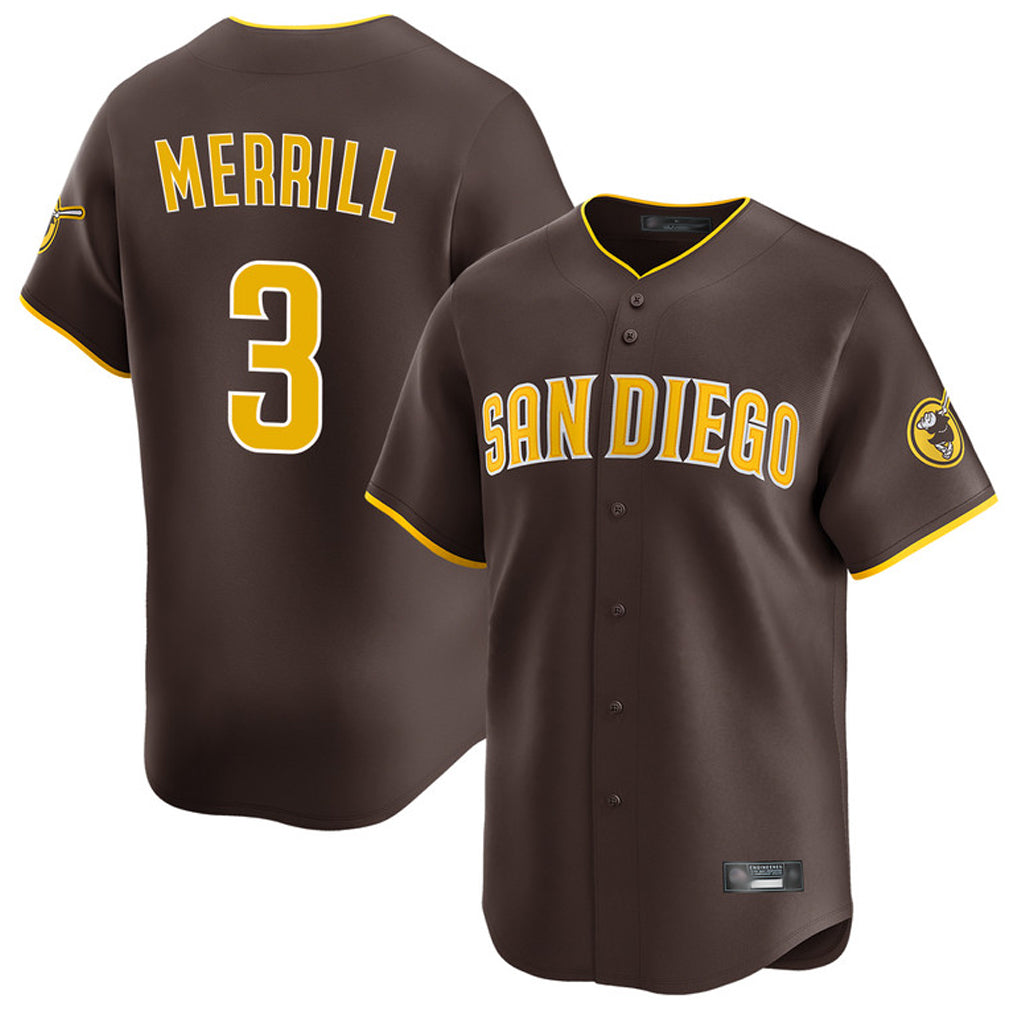 S.Diego Padres #3 Jackson Merrill Player Brown Home Limited Fdoa Stitched Jerseys