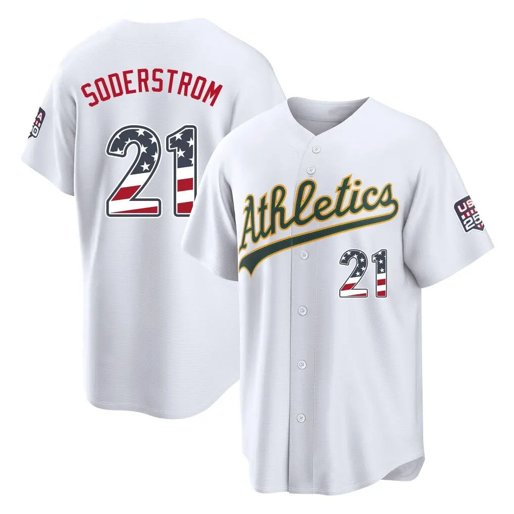 Athletics #21 Tyler Soderstrom Player White USA 250 Fourth of July Home Game Gdoa250Ys Stitched Jerseys