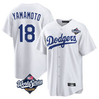 LA.Dodgers #18 Yoshinobu Yamamoto Player White World Series Game Home Fdoa Stitched Jerseys
