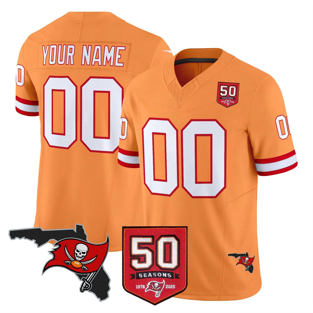 Custom TB.Buccaneers Orange 50th Season Vapor Limited Home Game Any Name & Numbers Gdoa Stitched Jerseys