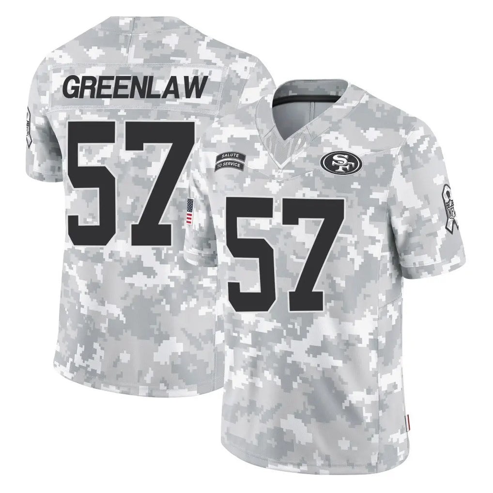 SF.49ers #57 Dre Greenlaw Player Arctic Camo Limited Salute To Service Home Game Gdoa Stitched Jerseys