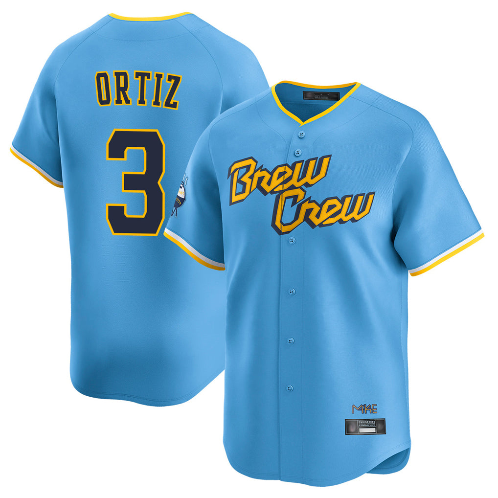M.Brewers #3 Joey Ortiz Player Light Blue City Connect Home Limited Fdoa Stitched Jerseys