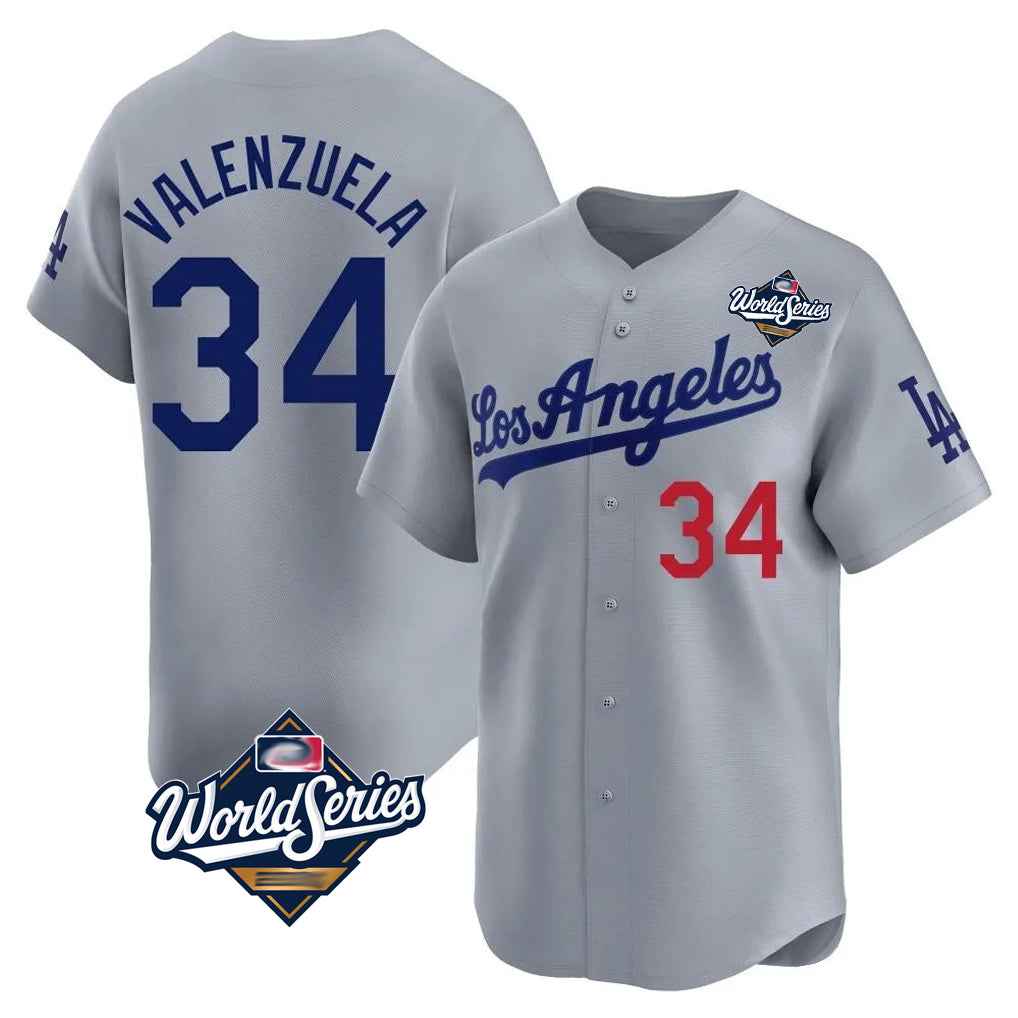 LA.Dodgers #34 Fernando Valenzuela Player Gray World Series Limited Home Fdoa Stitched Jerseys