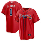 A.Braves #1 Ozzie Albies Player Red Alternate Stitched Jerseys