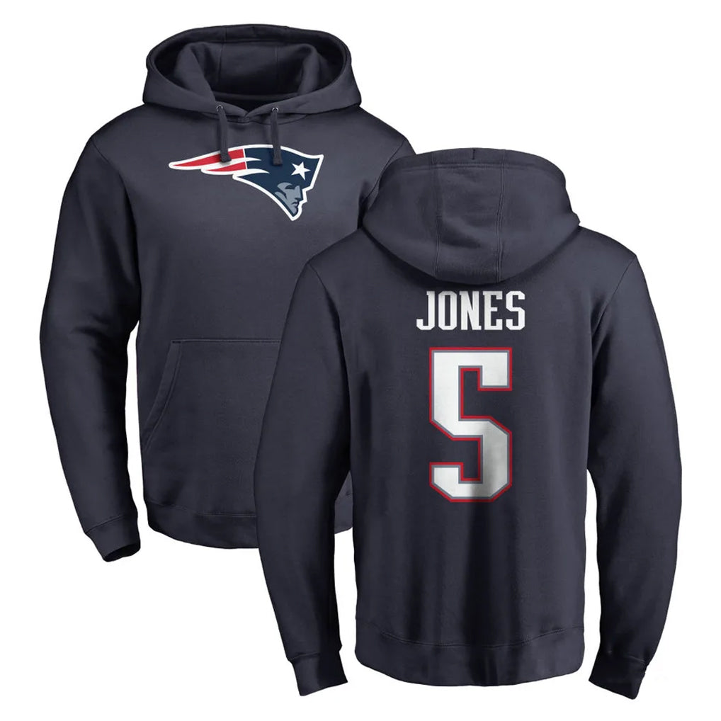 NE.Patriots #5 Dre'Mont Jones Player Navy LOGO Pullover Hoodies Home Game Gdoa Stitched Jerseys