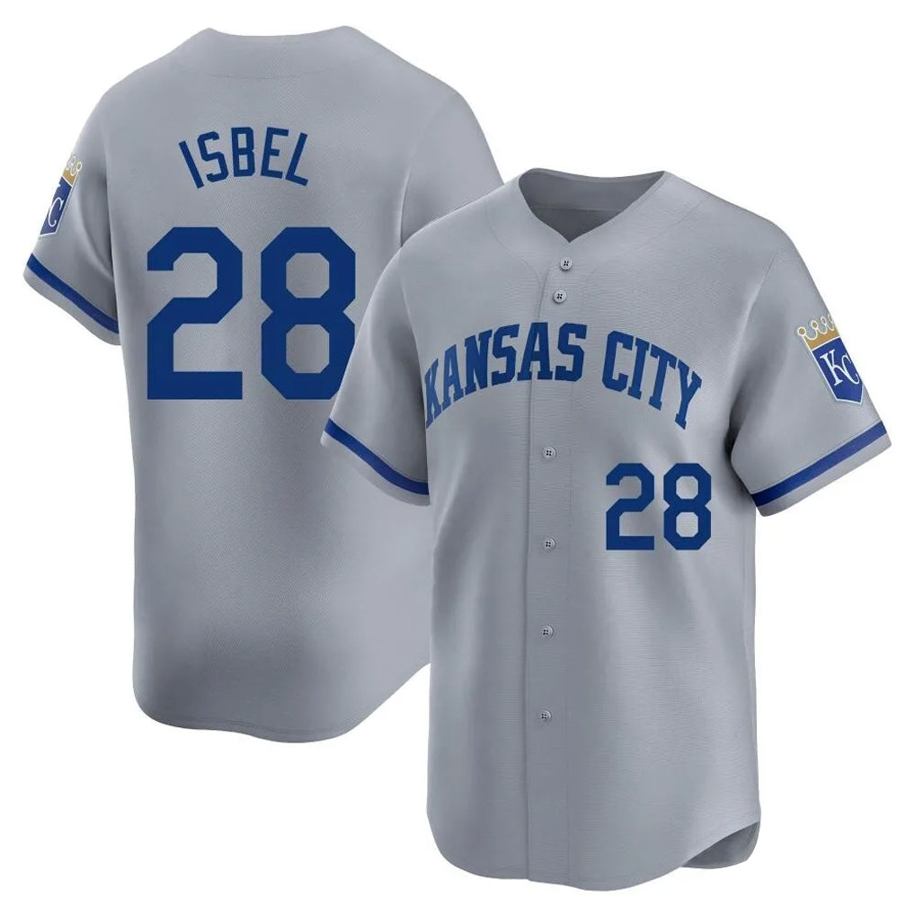 KC.Royals #28 Kyle Isbel Player Gray Limited Home Gdoa Stitched Jerseys